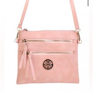 Bag Elegant Pink Crossbody Bag
Gold accent  2 front zippers
1 top zipper & back